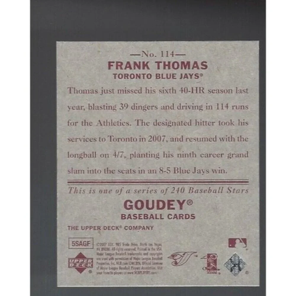 Frank Thomas 2007 Upper Deck Goudey Red Back Card# 114